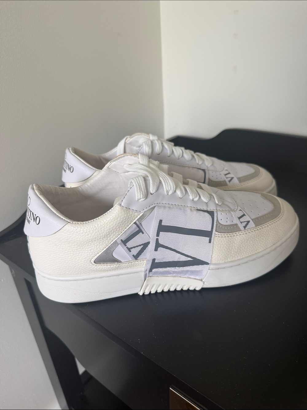 Valentino White and Light Gray Logo Low-Top Sneakers